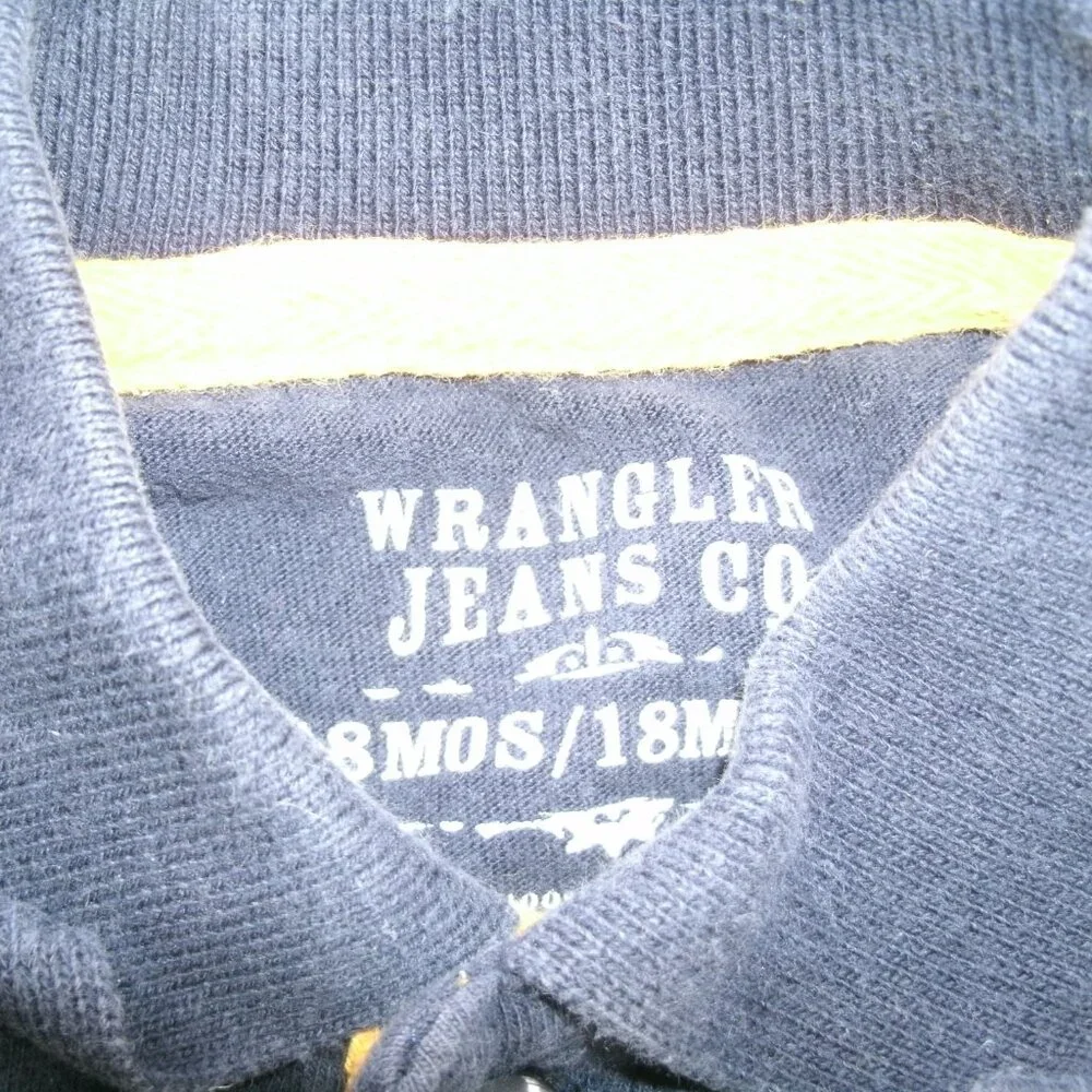 Wrangler Boys Shirt Polo Navy Green Stripe Long Sleeve 18 Months